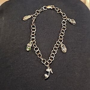 Sterling Silver w/enamel and cz? Shoe Lover Charm Bracelet- Dainty, Small 7"